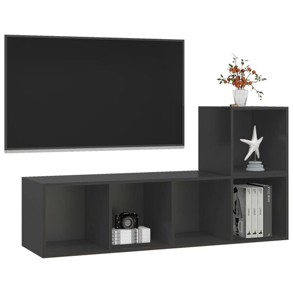 vidaXL 2-tlg. TV-Schrank-Set Grau Holzwerkstoff