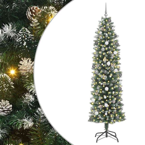 vidaXL K&uuml;nstlicher schlanker Weihnachtsbaum Gr&uuml;n und Wei&szlig; 240 cm