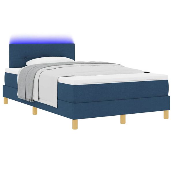 vidaXL LED Boxspringbett mit Matratze mit LED Blau 120 x 190 cm Stoff