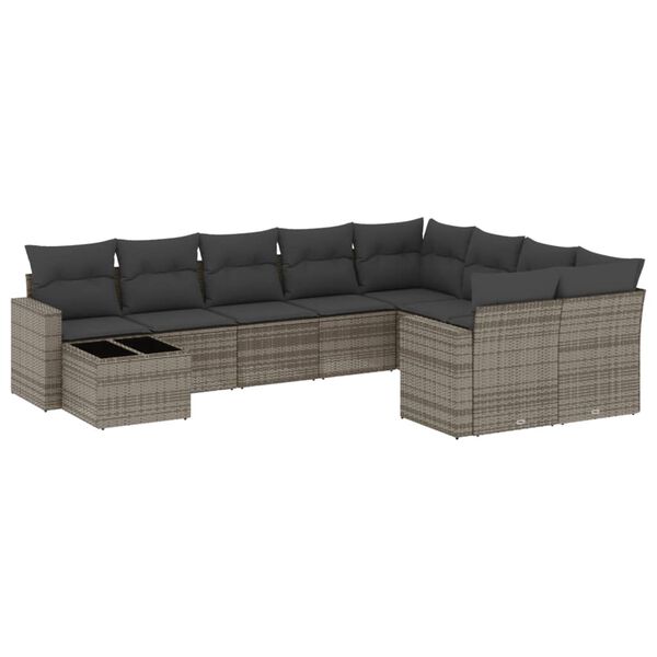 vidaXL 10-tlg. Garten-Sofagarnitur mit Kissen Grau Poly Rattan