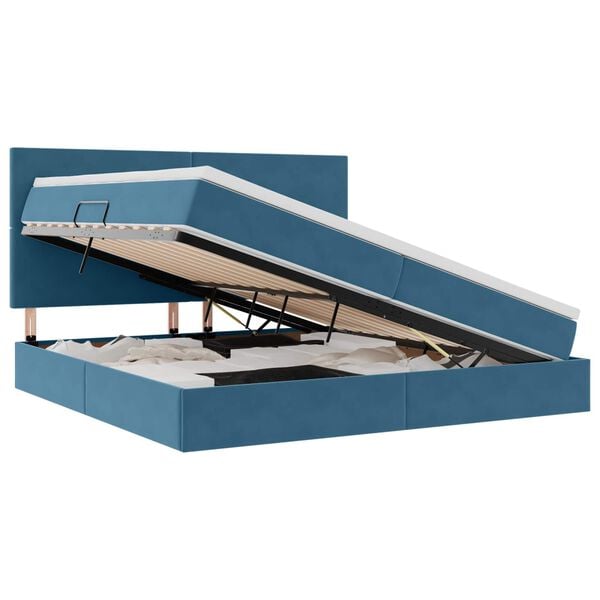 vidaXL Aufbewahrungsbett mit Matratze Dunkelblau 200 x 200 cm Samt