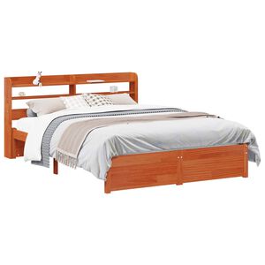 vidaXL Bettrahmen mit Kopfteil Wachsbraun Massivholz Kiefer