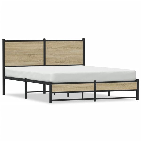 vidaXL Metallbett ohne Matratze Sonoma-Eiche 137x190 cm