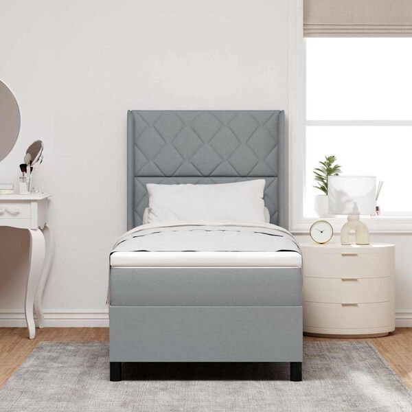 vidaXL Boxspringbett mit Matratze Hellgrau 100 x 200 cm Stoff