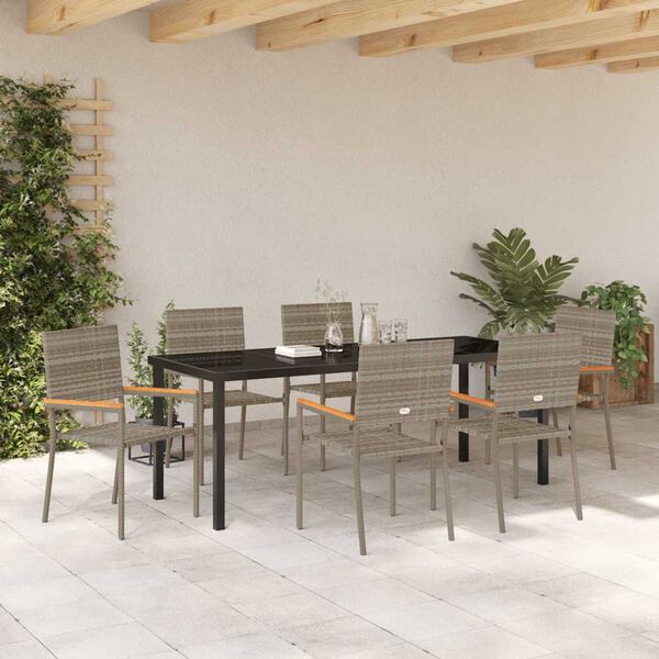 vidaXL Garten Essgruppe mit Kissen 7 pcs Grau Poly-Rattan