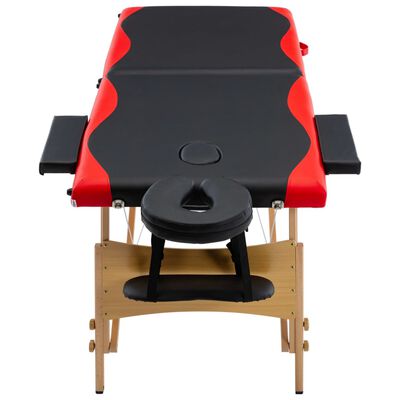 vidaXL Massageliege Klappbar 2-Zonen mit Holzgestell Schwarz und Rot