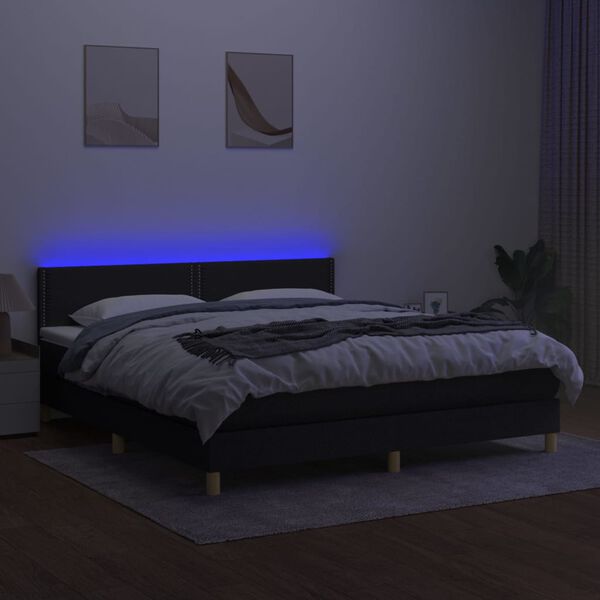 vidaXL Boxspringbett mit Matratze & LED Schwarz 180x200 cm Stoff