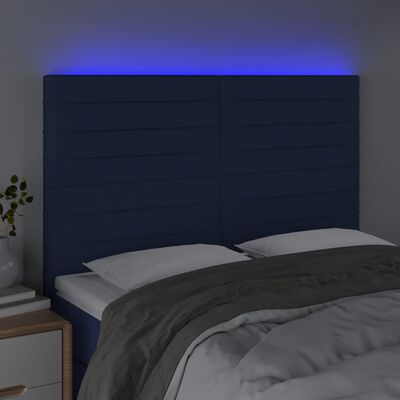 vidaXL LED Kopfteil Blau 144x5x118/128 cm Stoff