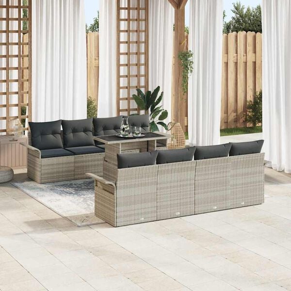 vidaXL Garten-Sofa-Set mit Kissen 9 pcs Hellgrau Poly Rattan