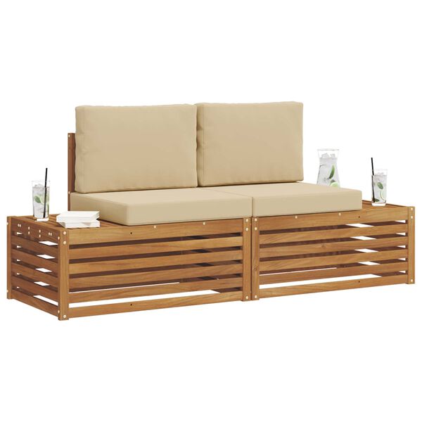 vidaXL Outdoor-Sofagarnitur mit Kissen 2 St&uuml;ck Natur und Beige