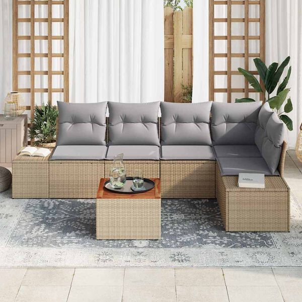 vidaXL Gartensofa-set mit Kissen 6 pcs Beige Poly-Rattan