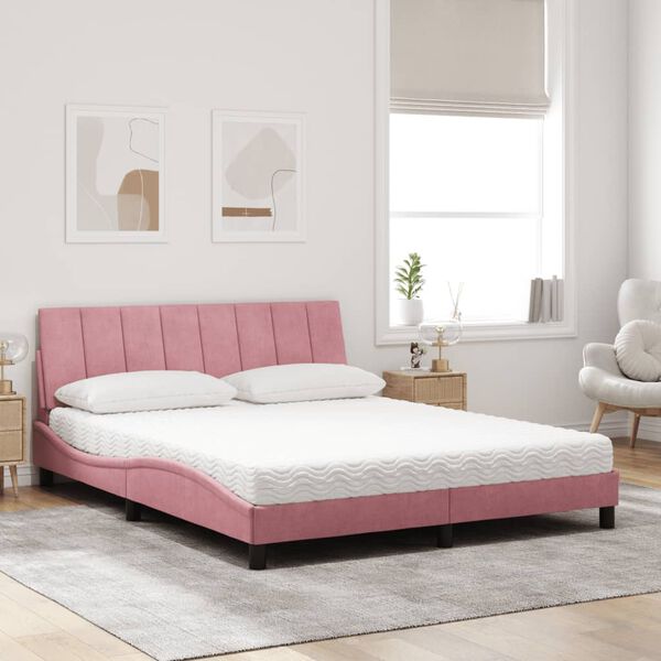 vidaXL Bett mit Matratze "Hanko" Rosa 160x200 cm Samt