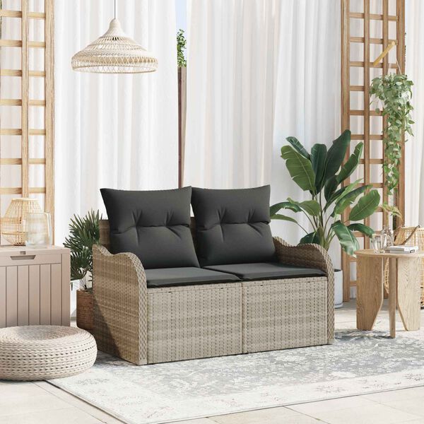vidaXL Gartensofa mit Kissen Hellgrau 121 x 62 x 69cm Poly-Rattan