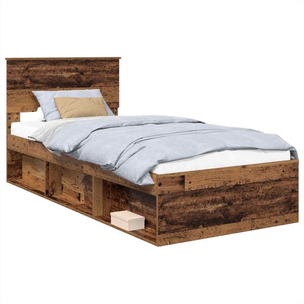 vidaXL Bettrahmen mit Kopfteil Altholz 90 x 190 cm Holzwerkstoff