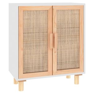 vidaXL Sideboard Wei&szlig; 60x30x70 cm Massivholz Kiefer und Natur-Rattan