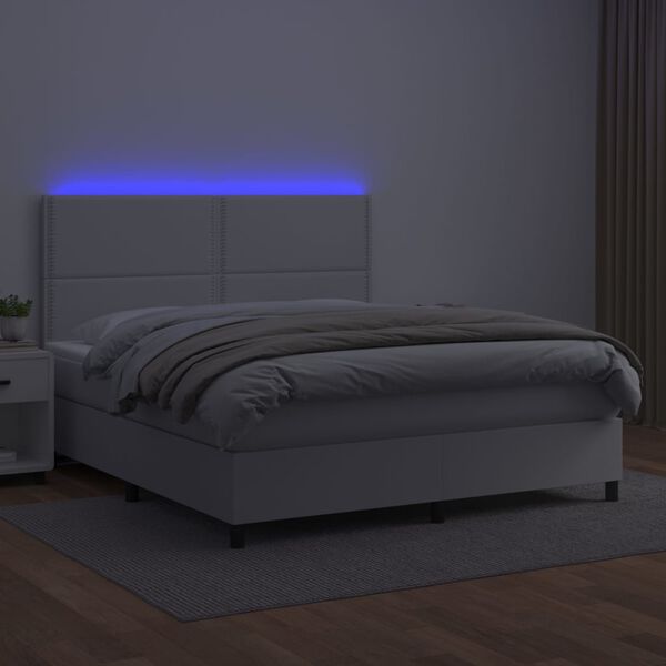 vidaXL Boxspringbett mit Matratze & LED Wei&szlig; 160x200 cm Kunstleder
