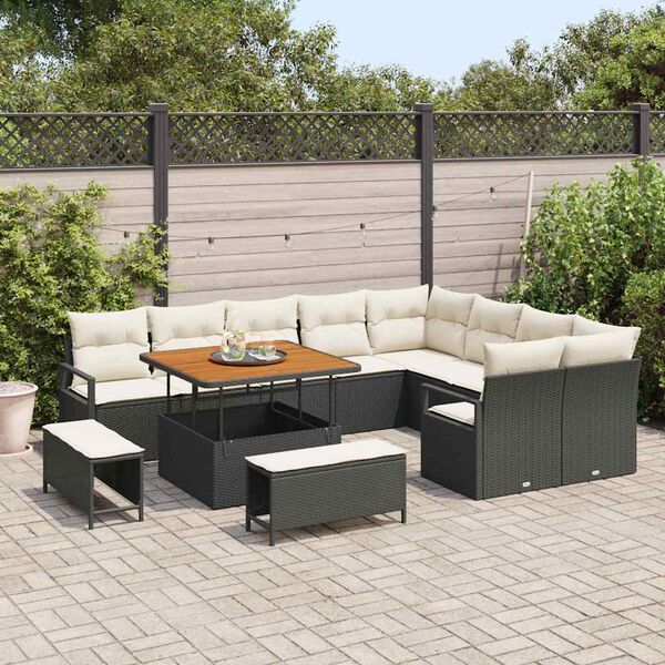 vidaXL Garten-Sofa-Set mit Kissen mit Kissen 12 pcs Schwarz und Creme