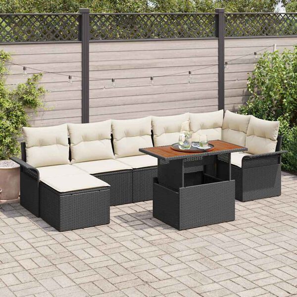vidaXL Garten-Sofa-Set mit Kissen 8 pcs Schwarz und Creme
