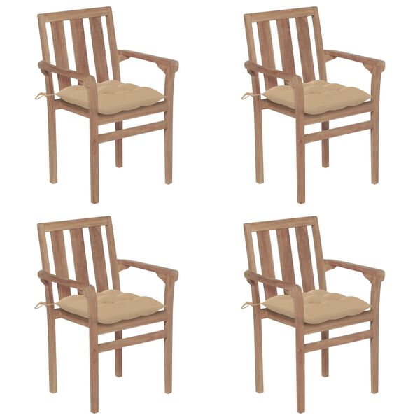 vidaXL Stapelbare Gartenst&uuml;hle mit Kissen 4 Stk. Massivholz Teak
