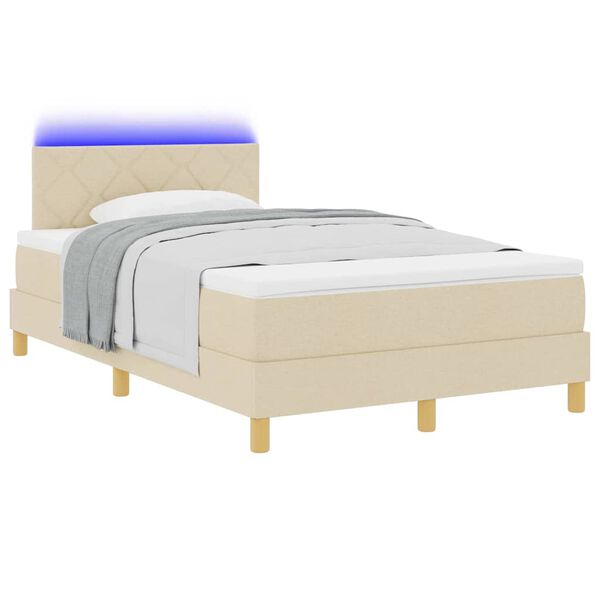 vidaXL LED Boxspringbett mit Matratze mit LED Creme 120 x 190 cm Stoff