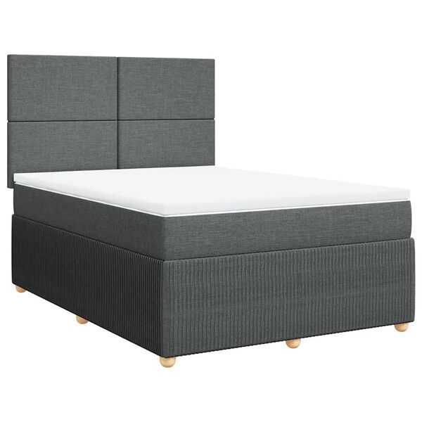 vidaXL Boxspringbett mit Matratze Dunkelgrau 140x200 cm Stoff