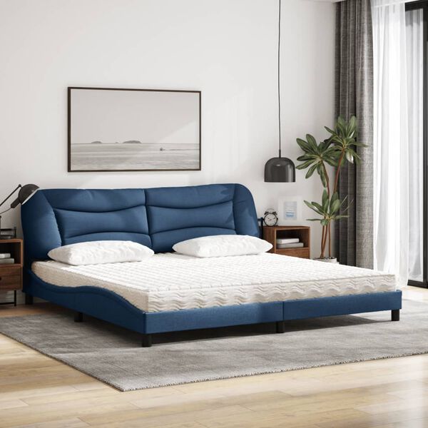 vidaXL Bett mit Matratze "Hvar" Blau 200x200 cm Stoff