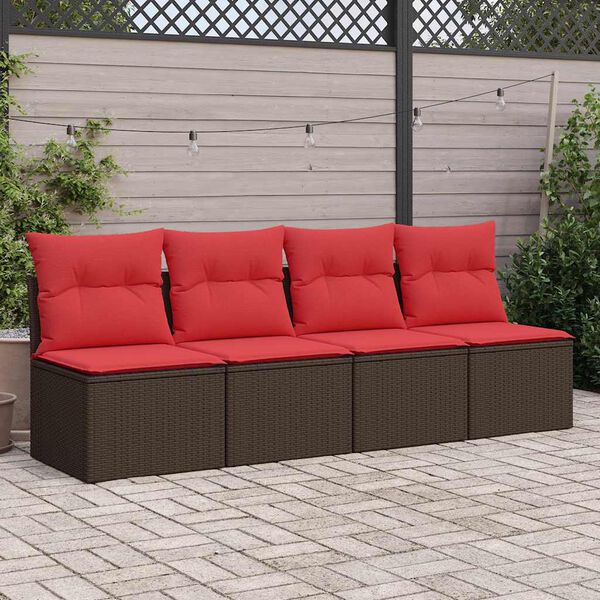 vidaXL 2-tlg. Garten-Sofagarnitur mit Kissen Braun Poly Rattan Akazie