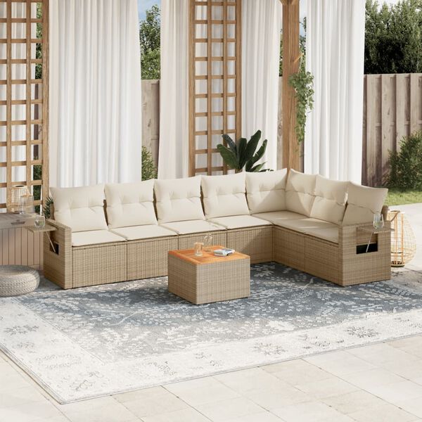 vidaXL 8-tlg. Garten-Sofagarnitur mit Kissen Beige Poly Rattan