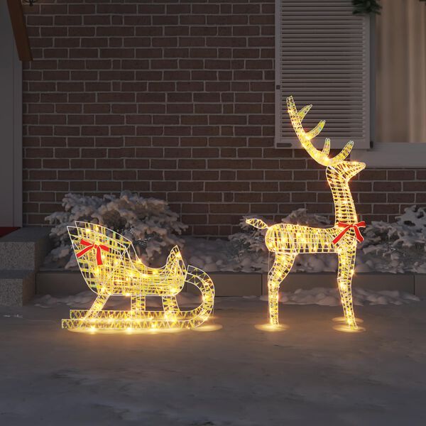 vidaXL Rentier Zieh Schlitten Warmwei&szlig; 70 x 26 x 129 cm PET