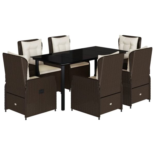 vidaXL 7-tlg. Garten-Essgruppe mit Kissen Braun Poly Rattan