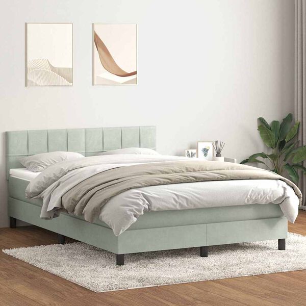 vidaXL Boxspringbett mit Matratze Hellgrau 160x220 cm Samt