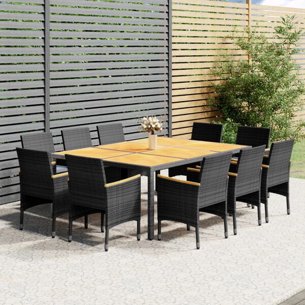 vidaXL 11-tlg. Garten-Essgruppe Poly Rattan Grau