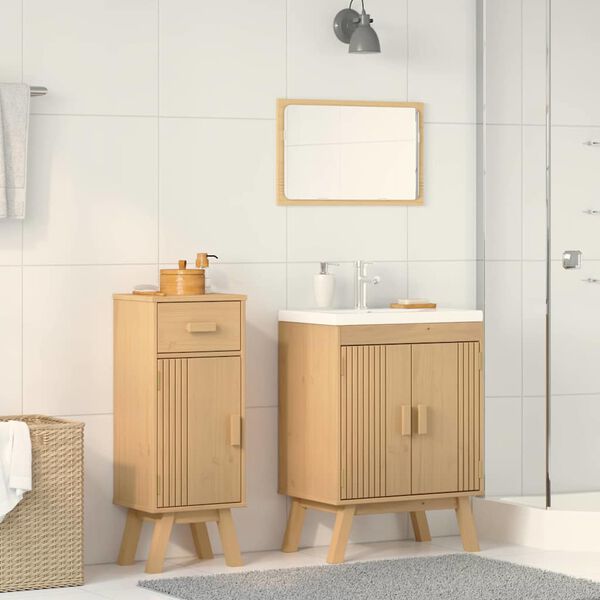 vidaXL Badezimmerm&ouml;bel-Set mit Regal 2 pcs Braun Massivholz Kiefer