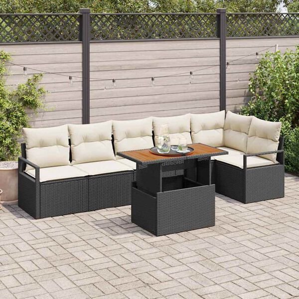 vidaXL Garten Essgruppe mit Kissen mit Kissen 7 pcs Schwarz und Creme