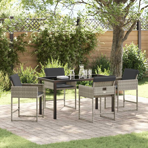 vidaXL Garten Essgruppe mit Kissen 5 pcs Hellgrau Poly-Rattan