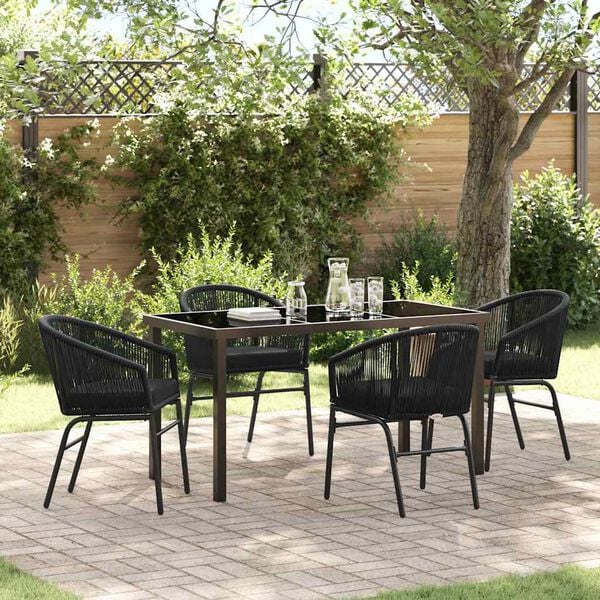 vidaXL Garten Essgruppe 5 pcs Schwarz Pulverbeschichteter Stahl