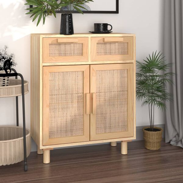 vidaXL Sideboard Braun 60x30x75 cm Massivholz Kiefer und Natur-Rattan