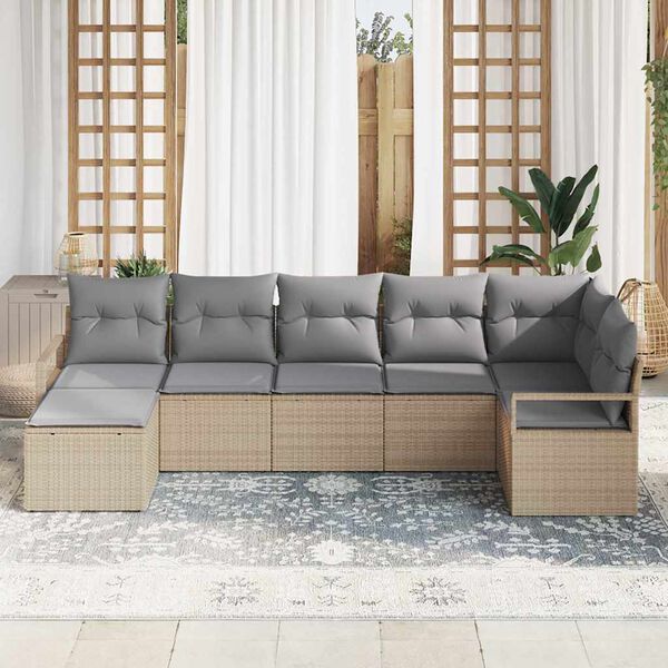 vidaXL Sofa Set mit Kissen 7 pcs Beige Poly Rattan