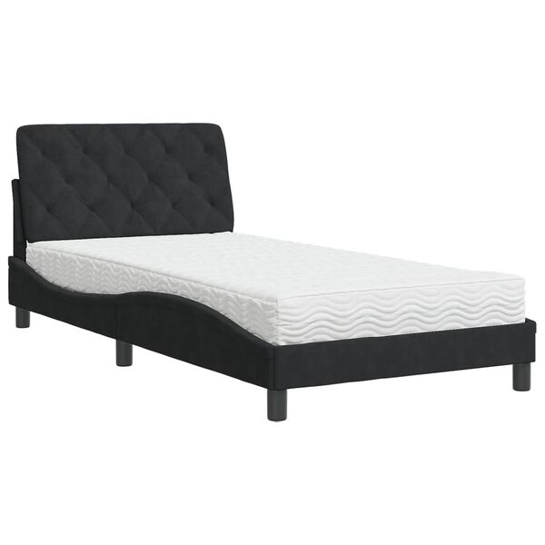 vidaXL Bett mit Matratze Schwarz 100x200 cm Samt