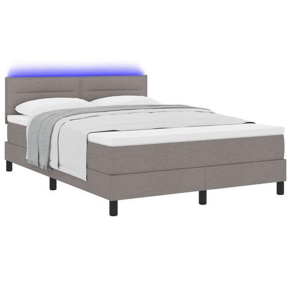 vidaXL Boxspringbett mit Matratze mit LED Taupe 160 x 200 cm Stoff