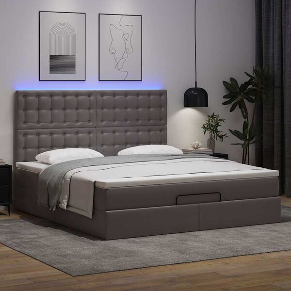 vidaXL Ottoman-Bett mit Matratze & LEDs Grau 180x200 cm Kunstleder