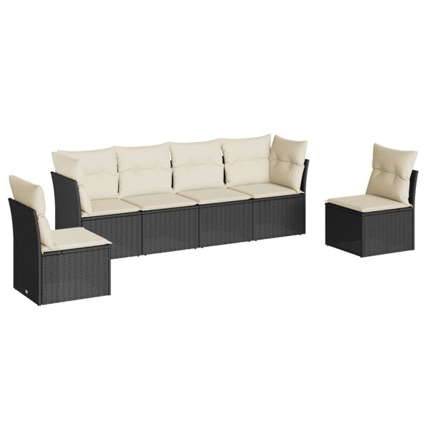 vidaXL 6-tlg. Garten-Sofagarnitur mit Kissen Schwarz Poly Rattan