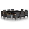 vidaXL 11-tlg. Garten-Essgruppe Poly Rattan Grau