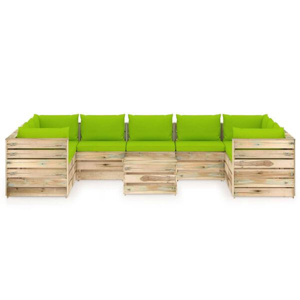vidaXL 10-tlg. Garten-Lounge-Set mit Kissen Gr&uuml;n Impr&auml;gniertes Holz