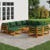 vidaXL 10-tlg. Garten-Lounge-Set mit Grünen Kissen Massivholz
