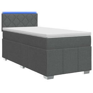vidaXL Boxspringbett mit Matratze und LED Dunkelgrau 90 x 190 cm Stoff