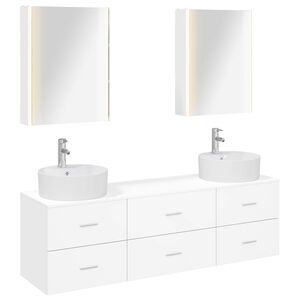vidaXL Badezimmerm&ouml;bel-Set 5 stk. Wei&szlig; Ingenieurholz und Glas