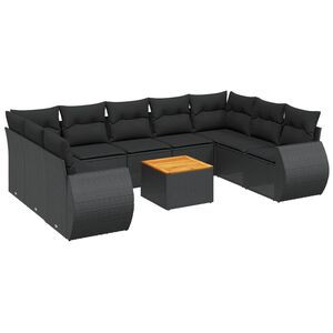 vidaXL 10-tlg. Garten-Sofagarnitur mit Kissen Schwarz Poly Rattan
