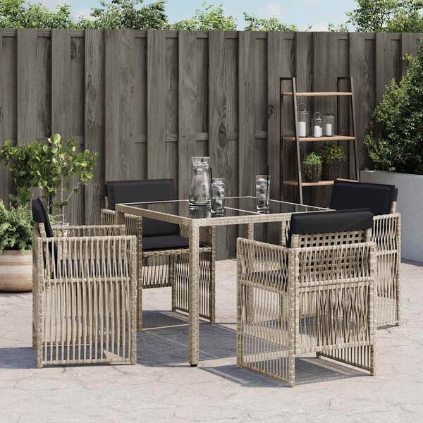 vidaXL Gartenstühle mit Kissen 4 Stk. Hellgrau Poly Rattan
