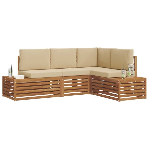 vidaXL Outdoor-Sofagarnitur mit Kissen 4 St&uuml;ck Natur und Beige